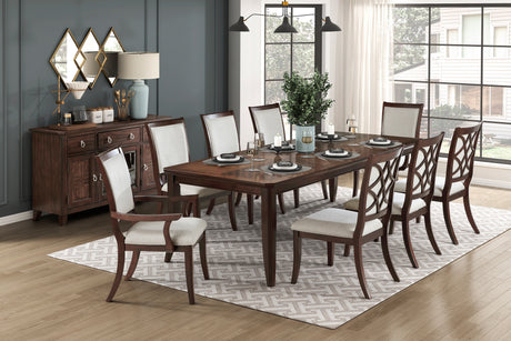 Formal Traditional 9pc Dining Set Table and Chairs Separate Extension Cherry Finish with Dark Walnut Inlay Wooden Furniture