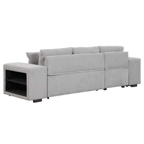Modern Reversible L-Shape Pull Out Sleeper Sofa with Storage Chaise and Stools, Gray Linen, 104.5' - sold by Home Elegance USA