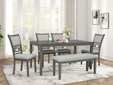 Beautiful Round 6Pc Dining Table Chair Bench Set Lower Storage Shelves Dining Room Set Wooden Furniture