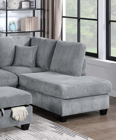 Contemporary Style 3pc Sectional Set Right Arm Chaise Left Arm Sofa w/ USB Port Storage Ottoman Throw Pillow Wooden Legs Fog Finish Primary Living Room - sold by Home Elegance USA