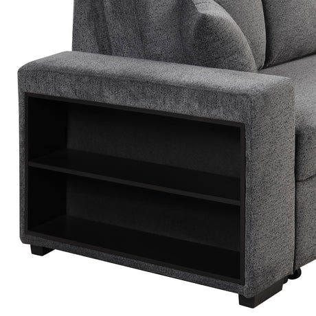 Reversible Sleeper Sectional Sofa Bed with Side Shelf and 2 Stools, Pull-Out L-Shaped Sofa Bed, Velvet Blue Black - sold by Home Elegance USA