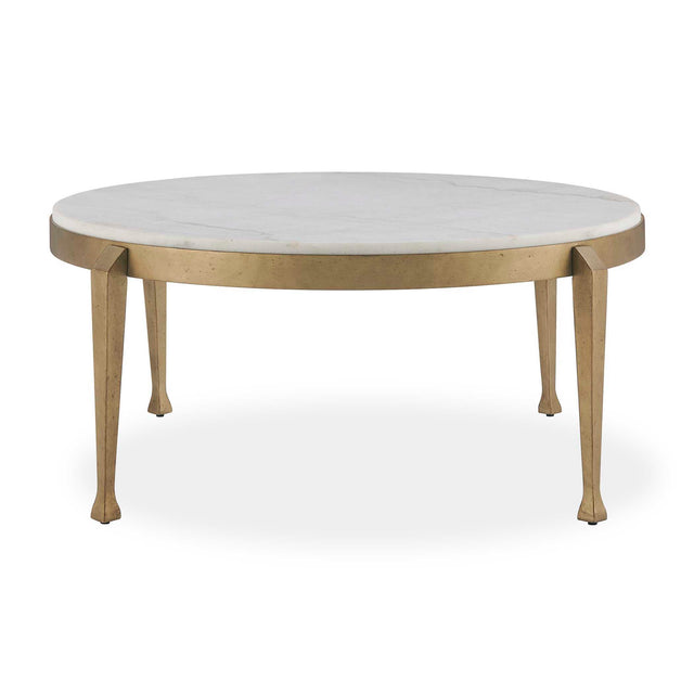 Tylan Round Marble Coffee Table Brass / White - Gold / White by Uttermost - View 1
