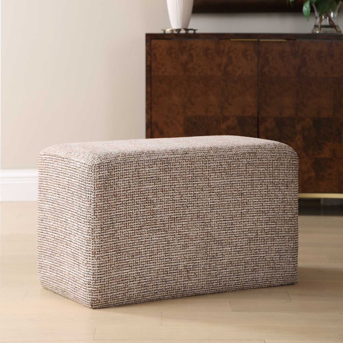 Kelce Woven Checkered Ottoman - Light Brown by Uttermost - View 3