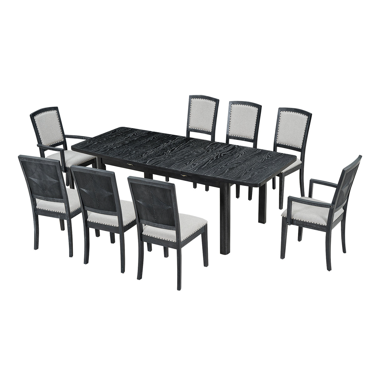 TOPMAX Rustic Extendable Dining Table Set with Removable Leaf, Upholstered Dining Chairs, Black, Rubberwood, 84 Inch