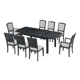 TOPMAX Rustic Extendable Dining Table Set with Removable Leaf, Upholstered Dining Chairs, Black, Rubberwood, 84 Inch