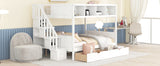 Twin over Full Bunk Bed with Shelfs, Storage Staircase and 2 Drawers, White - Home Elegance USA