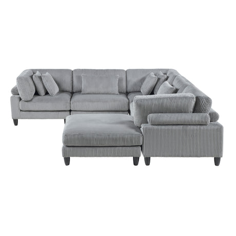 6pc Modular Sectional Set Gray Corduroy Upholstery 2x Armless Chairs 3x Corner Seats 1x Ottoman Pillows Living Room Furniture - sold by Home Elegance USA