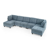 L shape Modular Sectional Sofa,DIY Combination,includes Three Single Chair ,Two Corner and Two Ottoman,Navy Blue - Home Elegance USA