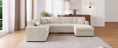 Oversized Sectional Sofa 115.3' U-Shaped Sofa with Chaise Lounge and Three Soft Throw Pillows, Light Gray Corduroy, 115.3' x 90.5' - sold by Home Elegance USA
