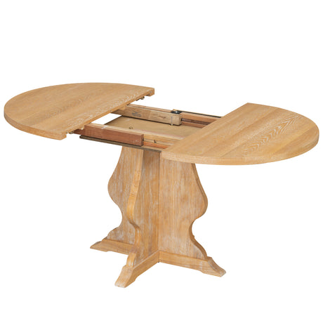 TREXM Farmhouse 5-Piece Dining Table Set with 4 Upholstered Chairs, Wood Extendable Dining Table with 15.7' Leaf for Extra Seating for Dining Room, Kitchen and Living Room (Natural Wood Wash) - sold by Home Elegance USA