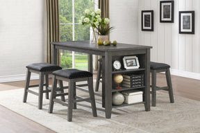 Gray Finish 5pc Counter Height Set Multifunctional Counter Height Table with 4 Stools Black Faux Leather Upholstery Nailhead Trim Dining Room Furniture - sold by Home Elegance USA