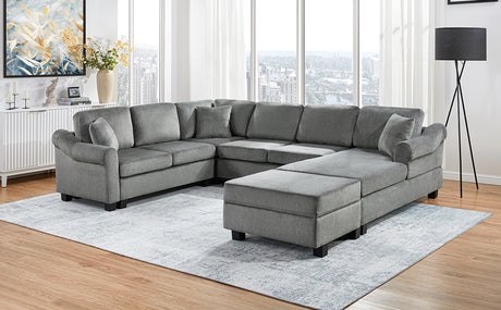 U-shaped Sectional Sofa Chenille Upholstered with Movable Storage Ottoman, Dark Gray, 111.8' - sold by Home Elegance USA