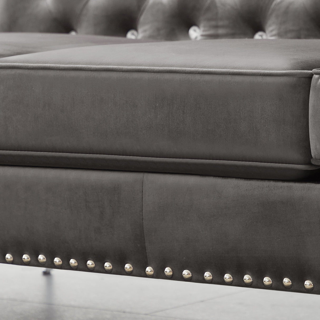 82.3" Width Modern Velvet Sofa Jeweled Buttons Tufted Square Arm Couch Grey,2 Pillows Included - W1117S00003 - image - 13