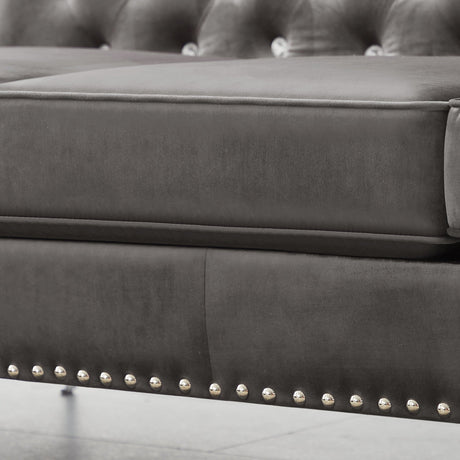 82.3" Width Modern Velvet Sofa Jeweled Buttons Tufted Square Arm Couch Grey,2 Pillows Included - W1117S00003 - image - 13