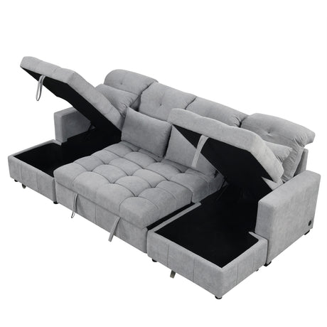 Versatile Oversized U-shaped Sectional Sofa Bed with Storage Chaise Lounges and USB Ports, Gray Chenille, 110.2' - sold by Home Elegance USA