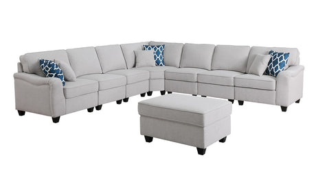 Leo 125' Light Gray Linen 8Pc Modular L-Shape Sectional Sofa and Ottoman - sold by Home Elegance USA