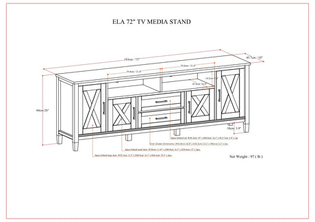 Ela 72 inch Wide Solid Wood TV Stand in Smokey Brown For TVs up to 80 inches - sold by Home Elegance USA