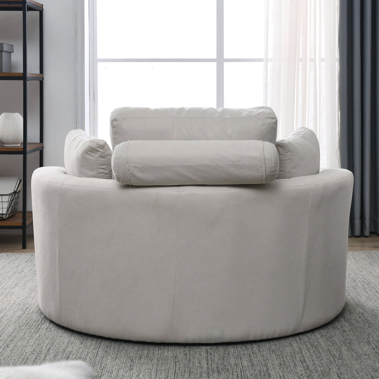 [Video] Welike Swivel Accent Barrel Modern Sofa Lounge Club Big Round Chair with Storage Ottoman Linen Fabric for Living Room Hotel with Pillows . *2PCS Home Elegance USA