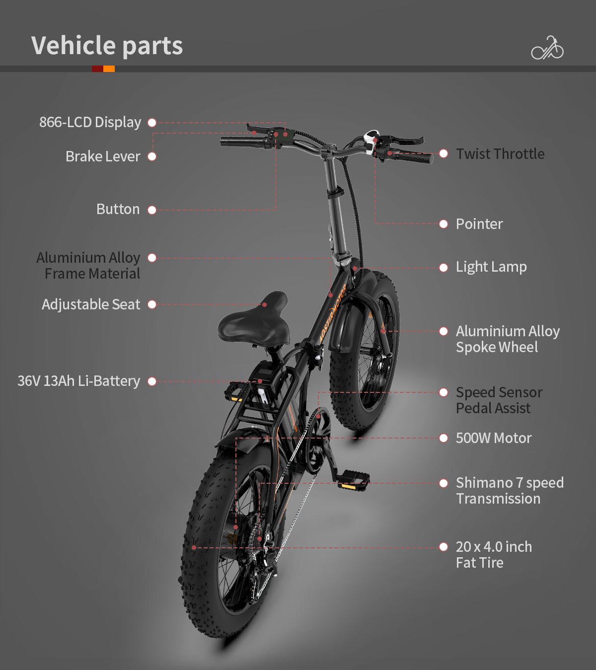 AOSTIRMOTOR Folding Electric Bike Ebike Bicycle 500W Motor 20" Fat Tire With 36V/13Ah Li - Battery Beach Snow Bicycle A20 - 20211221A20B - Home Elegance USA - 5