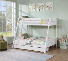 Transitional Bunk Bed White Finishing And Underbed Drawers Angled Ladder