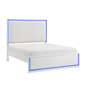 Contemporary Glam White Finish King Bed Upholstered Headboard LED Light 8-Colors Bedroom Furniture 1pc