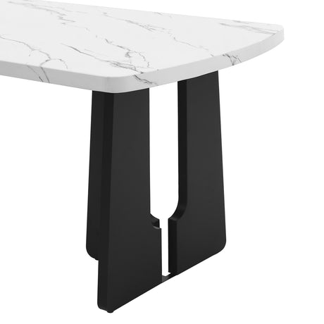 6 Piece Modern Dining Table Set, 63' Faux Marble Dining Table with Geometric Legs & 4 Upholstered Chairs & 1 Bench, Suitable for Dining Kitchen Room,Easy to Assemble, Beige + White - sold by Home Elegance USA