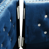 82.3" Width Modern Velvet Sofa Jeweled Buttons Tufted Square Arm Couch Blue,2 Pillows Included | Home Elegance USA