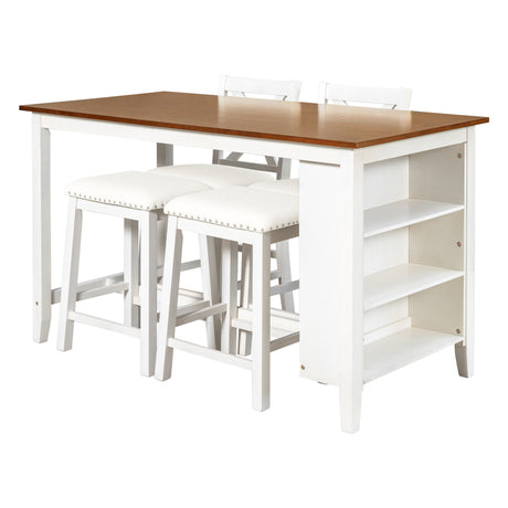 TOPMAX Rustic Farmhouse Dining Room Wooden Bar Table Set with Stools and Chairs, White, Rubberwood and MDF - sold by Home Elegance USA