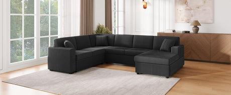 Oversized Sectional Sofa 115.3' U-Shaped Sofa with Chaise Lounge and Three Soft Throw Pillows, Black Corduroy Fabric - sold by Home Elegance USA