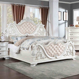 Pearl White Traditional California King Size Bed Tufted HB Luxury Look 1pc Bed Bedroom Furniture Wooden