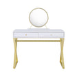 Rectangular Vanity Desk with Mirror and Jewelry Tray, White and Gold