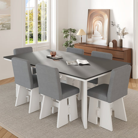 TOPMAX Modern 7-Piece Dining Table Set with 6 Upholstered Dining Chairs, Dark Gray+White - sold by Home Elegance USA