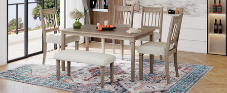 6-Piece Retro Dining Room Set, Classic Kitchen Furniture Set, Wooden Rectangular Table and 4 Chairs with Bench for kitchen & Dining Room, Easy Assembly, Space Saving, (BROWN) - sold by Home Elegance USA