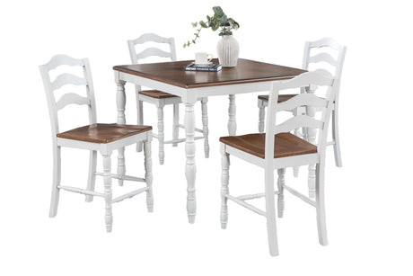 White 5-Pc Counter Height Dining Set Dining Table 4 x Chairs Natural wood Grain Look Table Top Classic Dining Room - sold by Home Elegance USA