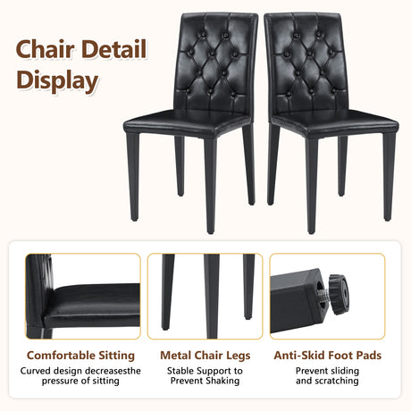Table and chair set.71*35.4 inch White Grain Spliced Dining Table With Storage Function In The Middle Of The Table Legs.Paired with 8 black PU dining chairs with ergonomic buckle backrest. - sold by Home Elegance USA