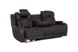 Wendell Dark Gray Microfiber Power Motion Sofa w/Dropdown Table, Storage, USB & LED