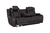 Wendell Dark Gray Microfiber Power Motion Sofa w/Dropdown Table, Storage, USB & LED