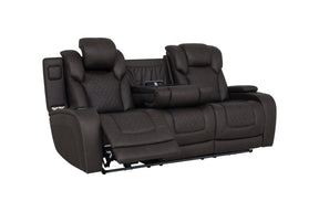 Wendell Dark Gray Microfiber Power Motion Sofa w/Dropdown Table, Storage, USB & LED