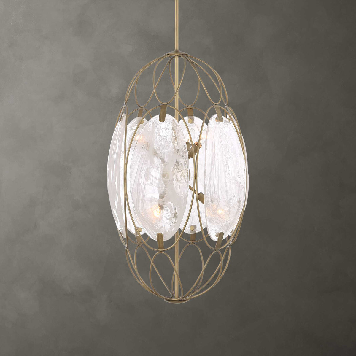 Valencia 6 Light Glass Panel Pendant - Gold / White by Uttermost - View 2