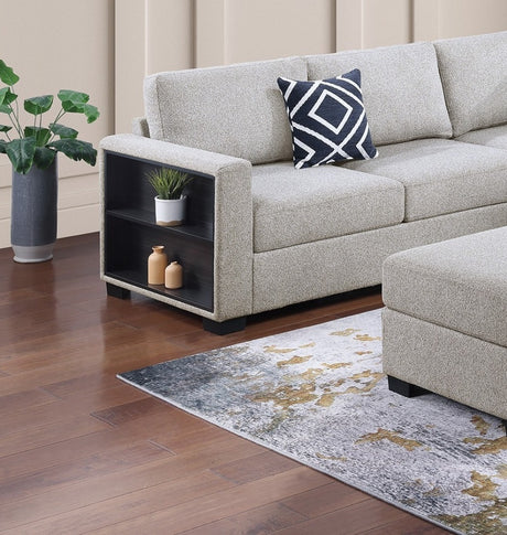 Contemporary Functional Sectional Sofa 4pc Set Beige Boucle Couch Loveseat w Built-in Shelfs Wedge, Ottoman Living Room Furniture L-Shaped Design Couch - sold by Home Elegance USA