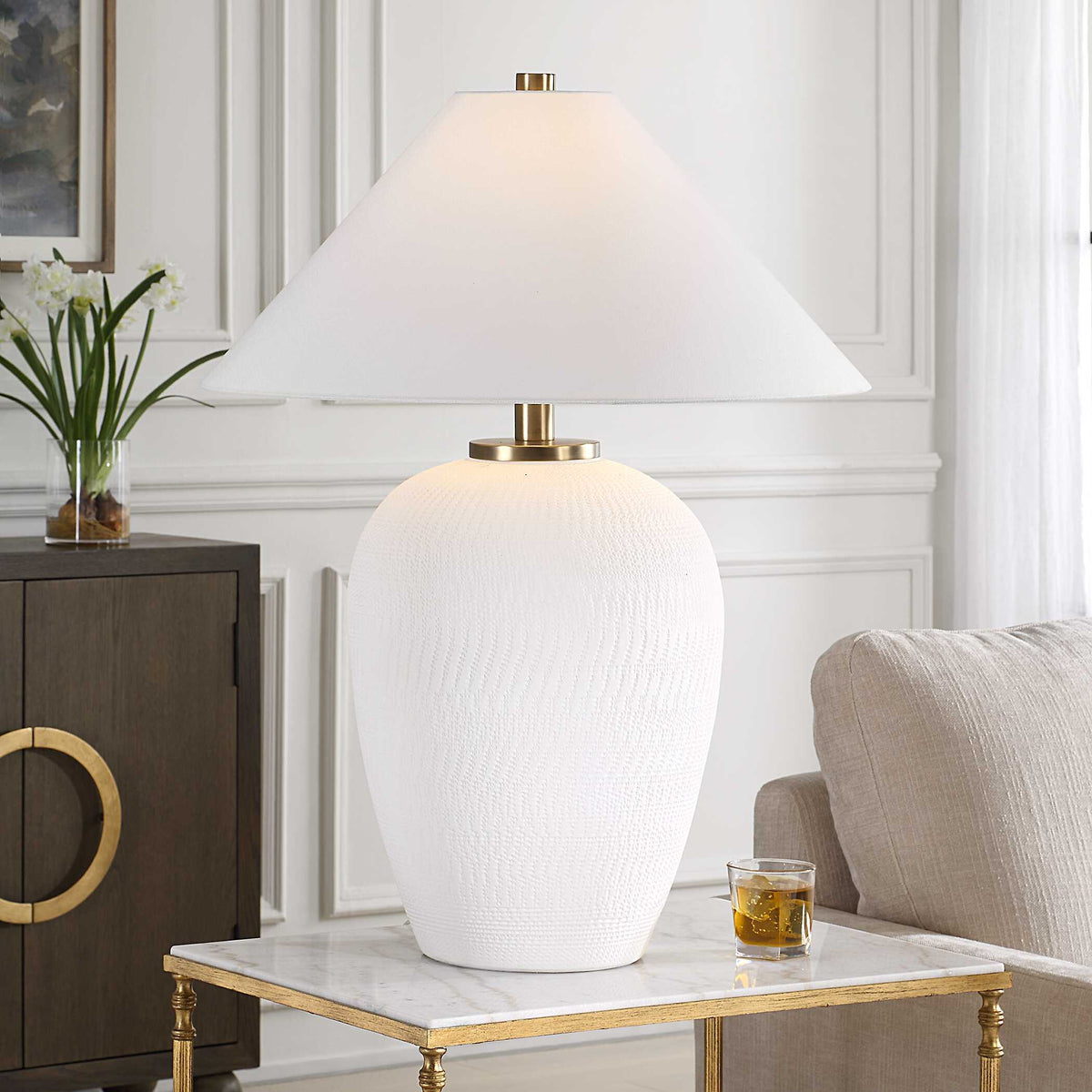Merriton Matt White Table Lamp by Uttermost - View 2