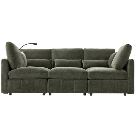 Modern Sectional Sofa Modular Sofa 85.4' U-shaped Sofa Couch Sofa Bed with Movable Ottoman, USB Ports, Phone Holder, Green Chenille - sold by Home Elegance USA