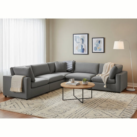 Caylie Modular 5-Piece Sectional in Charcoal with Solid Wood Legs - sold by Home Elegance USA