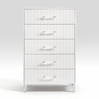 Glam White Chest of 5x Storage Drawers Faux Marble Laminated Top Chrome Metal Legs Bedroom Furniture 1pc