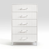 Glam White Chest of 5x Storage Drawers Faux Marble Laminated Top Chrome Metal Legs Bedroom Furniture 1pc