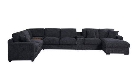 Chiara 141.5'W Dark Gray Chenille Fabric Corner Sectional Sofa with Right-Facing Chaise, Cupholders, and Charging Ports - sold by Home Elegance USA
