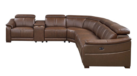Leather Match Modular Sectional with Recliner Seat and Adjustable Headrest and Storage Console with Cup Holders - sold by Home Elegance USA