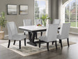 7pc Dining Set Contemporary Style White Faux Marble Rectangular Table Top Dove Gray Upholstery Chairs Nailhead Tufted Black Finish Wooden Solid Wood Dining Room Furniture