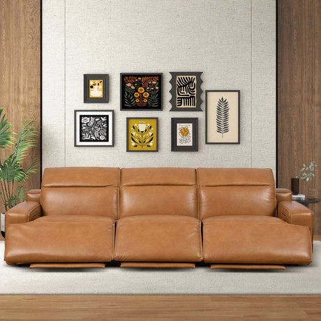 Urbana Triple PWR Recliner Sofa - Tan Leather - sold by Home Elegance USA