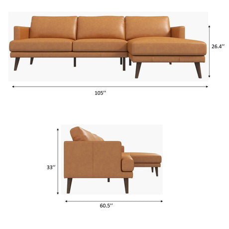 Lore  L-Shaped Genuine Leather Sectional In Tan Left Facing - sold by Home Elegance USA